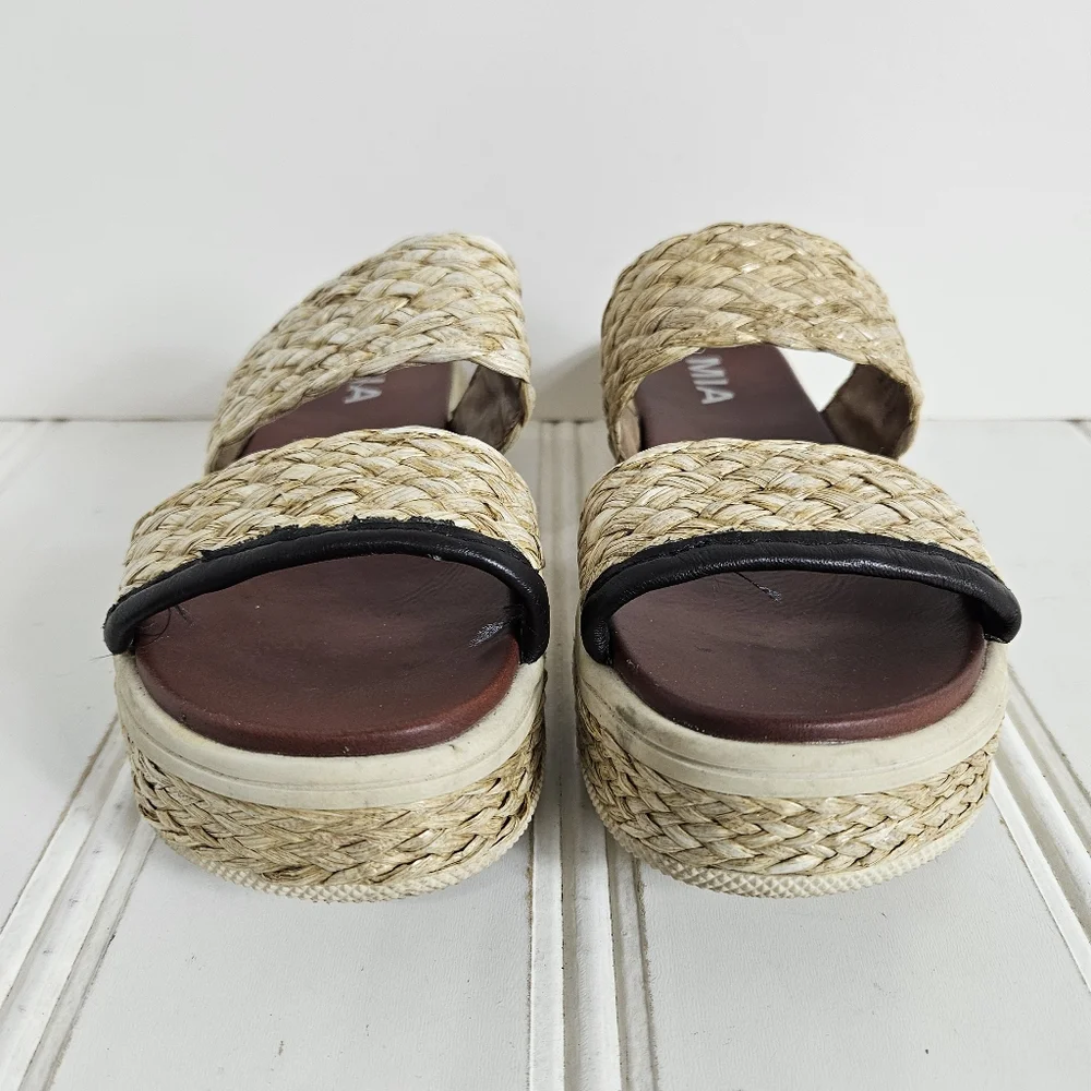 MIA Kady Platform Slide Sandals 6.5 Braided Raffia Slip On Natural Woven